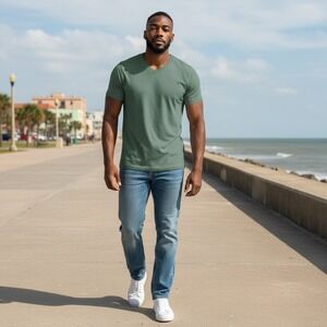 Mack Weldon Mens XL Green 100% Pima Cotton V-Neck Short Sleeve T-Shirt EUC